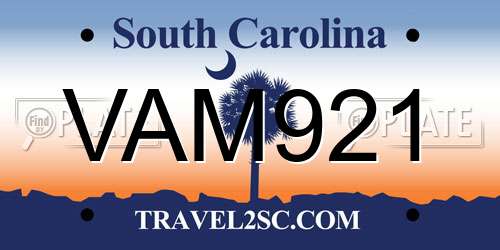 VAM921 South Carolina License Plate