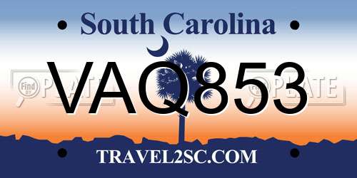 VAQ853 South Carolina License Plate