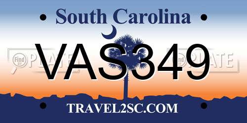 VAS349 South Carolina License Plate