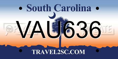 VAU636 South Carolina License Plate