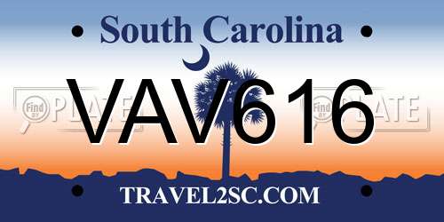 VAV616 South Carolina License Plate