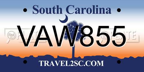 VAW855 South Carolina License Plate