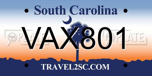VAX801 South Carolina License Plate
