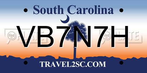 VB7N7H South Carolina License Plate