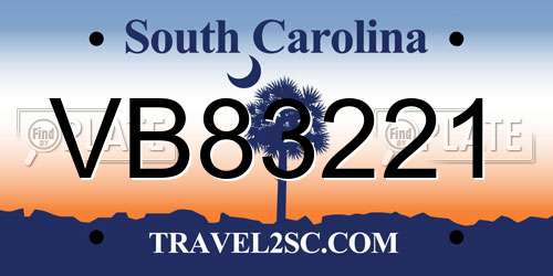 VB83221 South Carolina License Plate