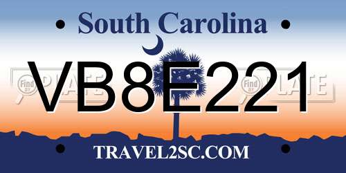 VB8E221 South Carolina License Plate