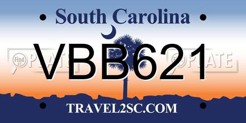 VBB621 South Carolina License Plate