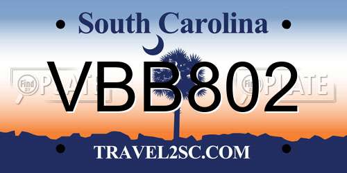 VBB802 South Carolina License Plate