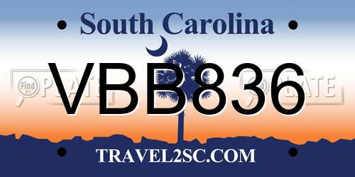 VBB836 South Carolina License Plate