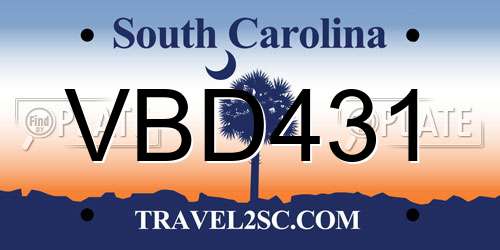 VBD431 South Carolina License Plate