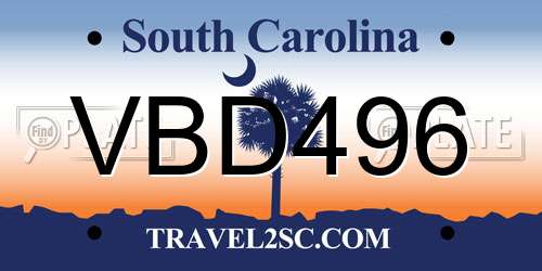 VBD496 South Carolina License Plate