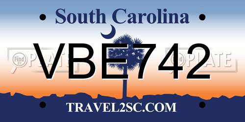VBE742 South Carolina License Plate
