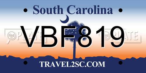 VBF819 South Carolina License Plate