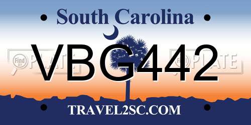 VBG442 South Carolina License Plate