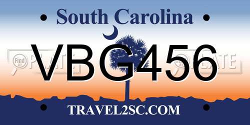 VBG456 South Carolina License Plate