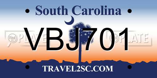VBJ701 South Carolina License Plate