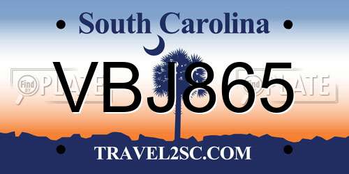 VBJ865 South Carolina License Plate