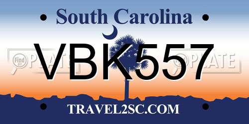 VBK557 South Carolina License Plate