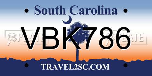 VBK786 South Carolina License Plate