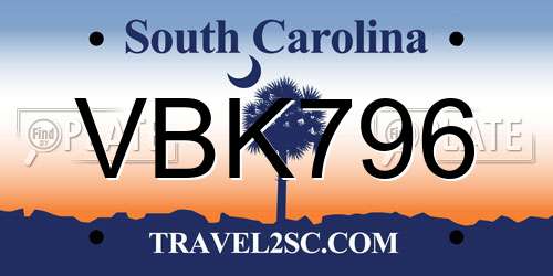 VBK796 South Carolina License Plate