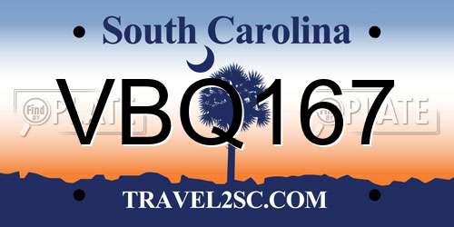VBQ167 South Carolina License Plate