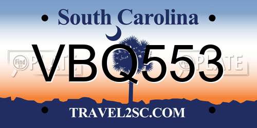 VBQ553 South Carolina License Plate