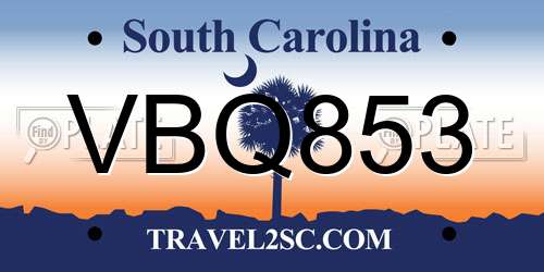 VBQ853 South Carolina License Plate