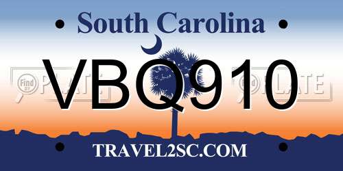 VBQ910 South Carolina License Plate
