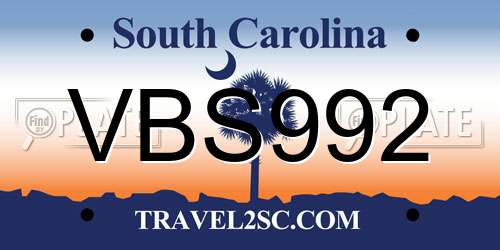 VBS992 South Carolina License Plate