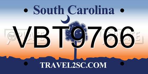 VBT9766 South Carolina License Plate