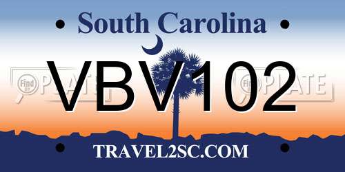 VBV102 South Carolina License Plate