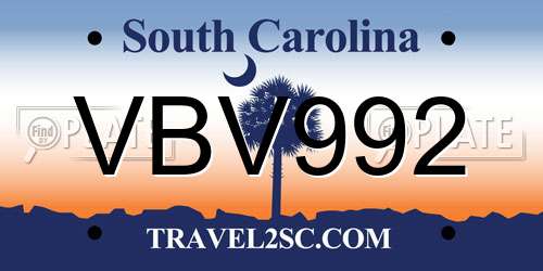 VBV992 South Carolina License Plate