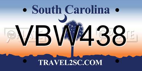 VBW438 South Carolina License Plate
