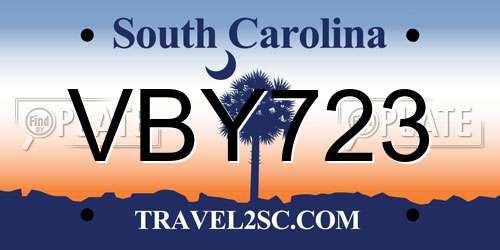 VBY723 South Carolina License Plate