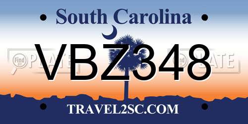VBZ348 South Carolina License Plate