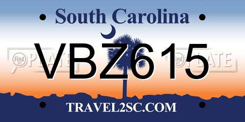 VBZ615 South Carolina License Plate