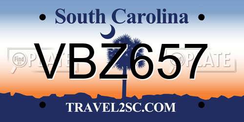 VBZ657 South Carolina License Plate