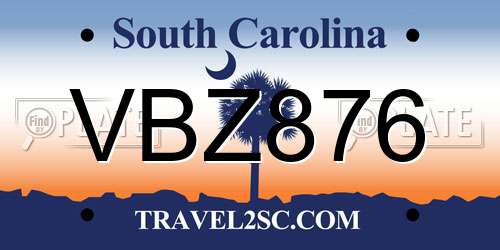 VBZ876 South Carolina License Plate