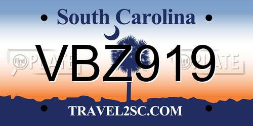 VBZ919 South Carolina License Plate