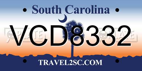 VCD8332 South Carolina License Plate