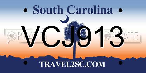 VCJ913 South Carolina License Plate