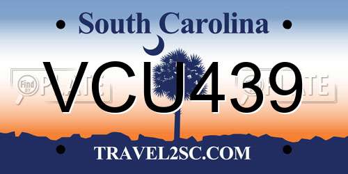 VCU439 South Carolina License Plate