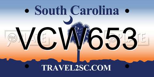 VCW653 South Carolina License Plate