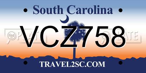 VCZ758 South Carolina License Plate