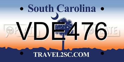 VDE476 South Carolina License Plate