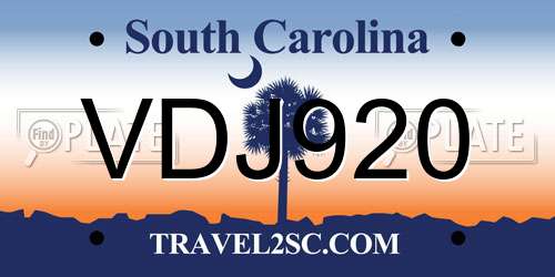 VDJ920 South Carolina License Plate