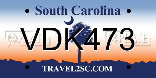 VDK473 South Carolina License Plate