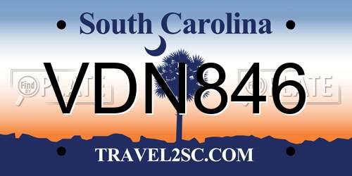 VDN846 South Carolina License Plate