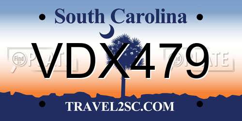 VDX479 South Carolina License Plate