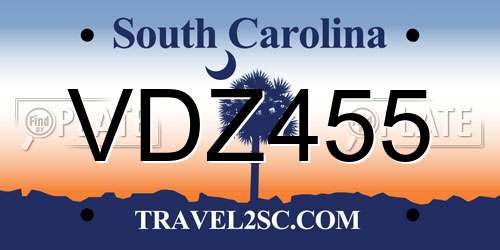 VDZ455 South Carolina License Plate